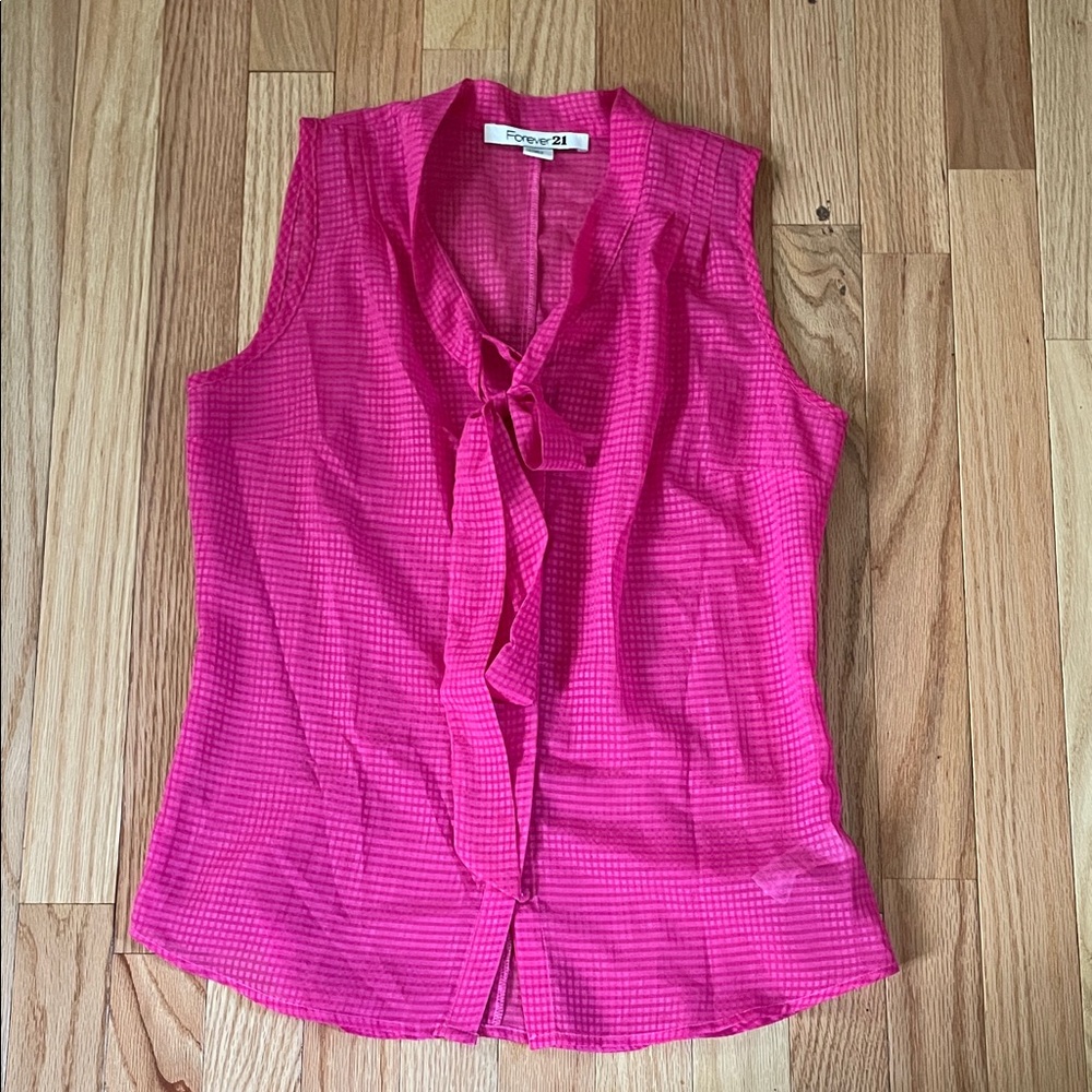 Forever 21 Top Womens Small Pink Sleeveless Blouse Tie Front Casual Summer